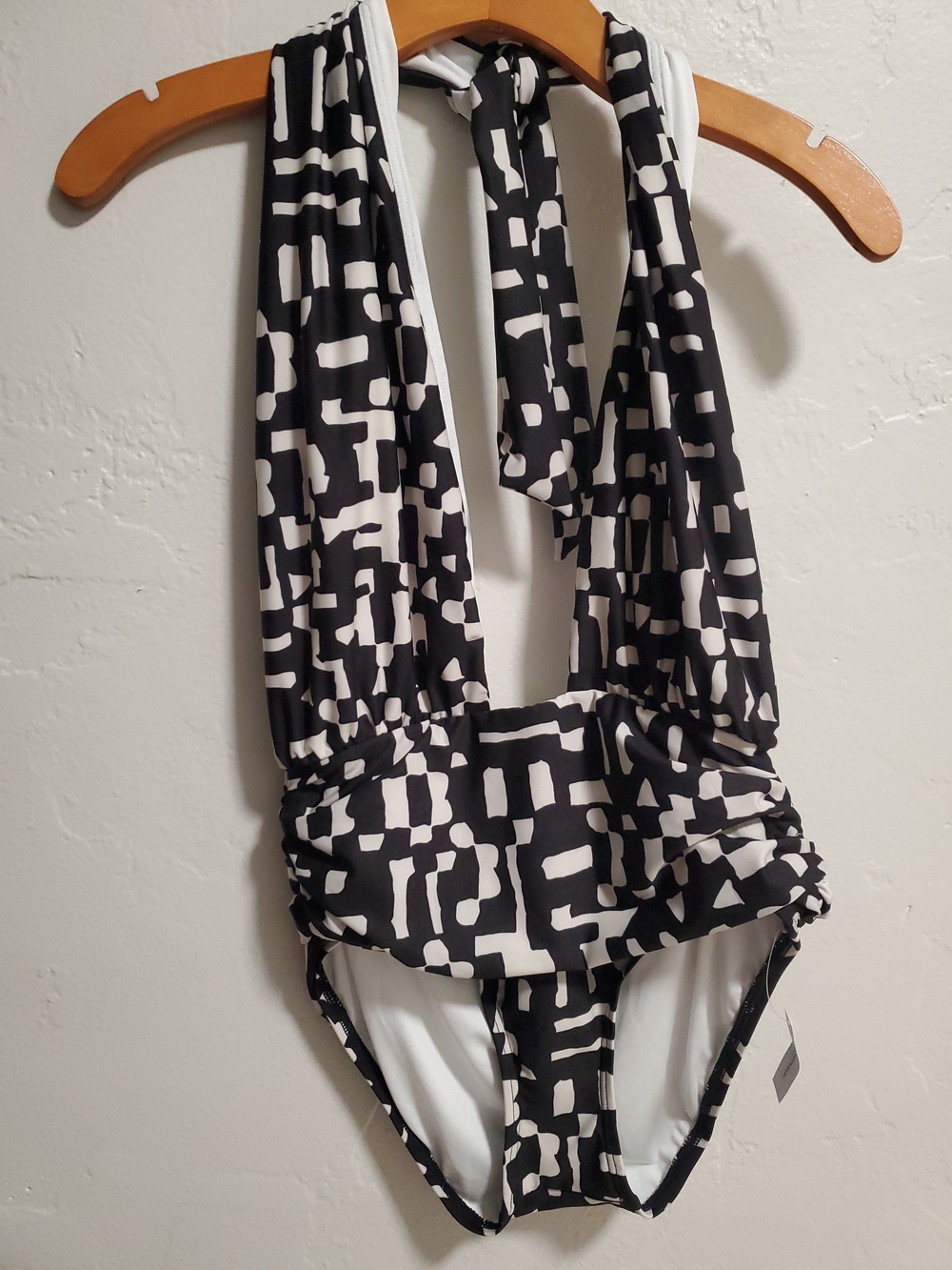 Banana Republic Black and White Geometric Halter Swimsuit